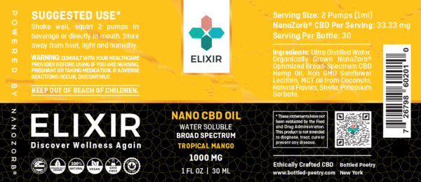 Bottled Poetry Elixir Nano CBD Drops 1000mg (Tropical Mango) on cbd india